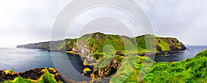 Panoramic view of a Causeway coast and gents with Kinbane castle and sea