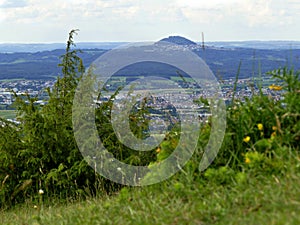 Panoramic view of the Celtic grave hill Burren to the famous hill Hohenstaufen