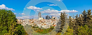 Panoramic view of central Jerusalem city center seen from Sacker Park in Givat Ram quarter of Jerusalem, Israel