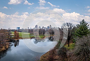 Panoramic view of Central Park and Turtle Pond during late autumn - New York, USA