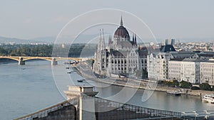 Panoramic View Chain Bridge and Parliament Building in Budapest by Danube River