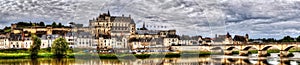 Panoramic view on Chateau and village of Amboise on Loir river
