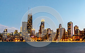 Panoramic view of Chicago waterfront during sunset times from North avenue beach in Chicago , Illinois , United States of America