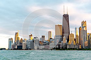 Panoramic view of Chicago waterfront during sunset times from North avenue beach in Chicago , Illinois , United States of America