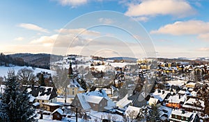 Panoramic view of Christmas Village Seiffen in Winter Saxony Germany ore mountains