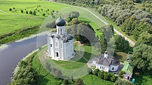 Panoramic view of Church of the Intercession of the Holy Virgin on the Nerl river, Russia