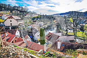 Panoramic View of the city of Cesky Krumlov, Bohemia, Czeh republic.