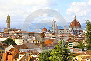 Panoramic view of the city of Florence with Palazzo Vecchio palace and Cathedral of Santa Maria del Fiore Duomo, Florence,