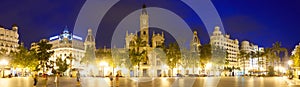 Panoramic view of City hall in evening. Valencia photo