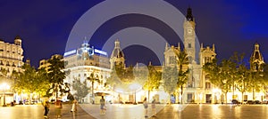 Panoramic view of city hall at Placa del Ajuntament. Valencia