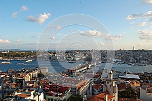 Panoramic view of the city of Istanbul (Turkey), from the Galata tower. Golden Horn. Sunset photo