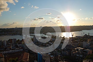 Panoramic view of the city of Istanbul (Turkey), from the Galata tower. Golden Horn. Sunset photo