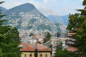 Panoramic view of the city of Lugano, Switzerland, Europe.