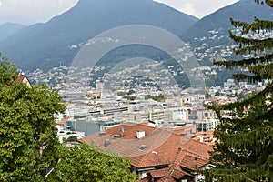 Panoramic view of the city of Lugano, Switzerland, Europe.