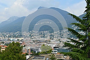 Panoramic view of the city of Lugano, Switzerland, Europe.