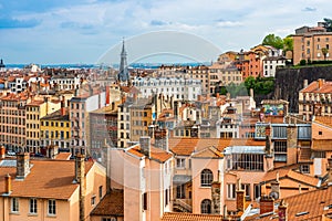 Panoramic view of the city of Lyon from the Croix Rousse district, RhÃ´ne, France
