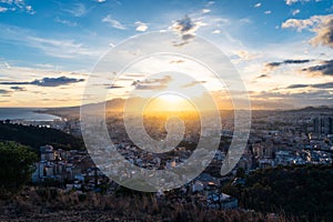 Panoramic view of the city of Malaga at sunset. Spain. Andalusia