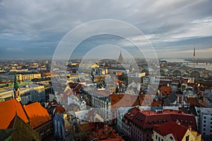 Panoramic view of the city of Riga, Latvia from the height of the tower Church of St. Peter