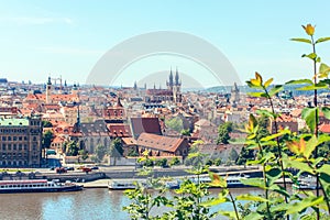 Panoramic view city and river Vltava in Prague, Czech Republic