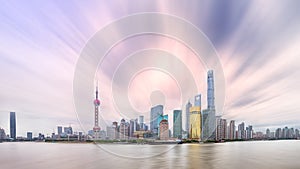 Panoramic view of  city skyline with sunshine background, Pudong,Shanghai,China