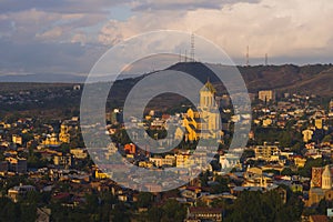 Panoramic view of the city of Tbilisi from high, Georgia. Streets, houses.