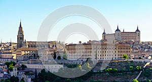 Panoramic view of the city of Toledo at dawn on a sunny day.