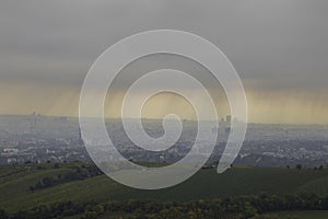 Panoramic view of the city of vienna on a rainy day