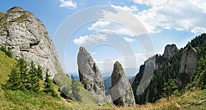 Panoramic view of Claile lui Miron Miron`s Cliffs in CeahlÄƒu Massif. Carpathians, Romania