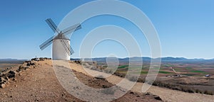Panoramic view of Clavileno Windmill at Cerro Calderico - Consuegra, Castilla-La Mancha, Spain photo