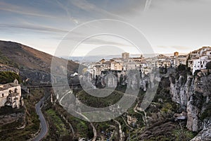 Panoramic view of Cuenca city and the cliffs of the Huecar river gorge. Europe Spain photo