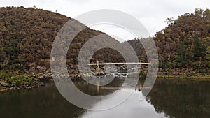 Panoramic view of cliffs and native tree park area at Cataract gorge national park, Launceston, Tasmania, Australia