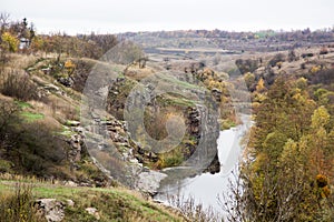 Panoramic view of cliffs and the river of the Buksky canyon, Ukraine photo