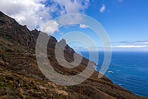 Panoramic view of the coastline of the Anaga mountain range on Tenerife, Canary Islands, Spain. View on Cabezo el Tablero crag photo