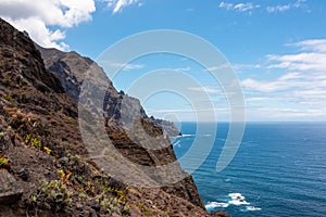 Panoramic view of the coastline of the Anaga mountain range on Tenerife, Canary Islands, Spain. View on Cabezo el Tablero crag photo