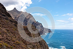 Panoramic view of the coastline of the Anaga mountain range on Tenerife, Canary Islands, Spain. View on Cabezo el Tablero crag photo