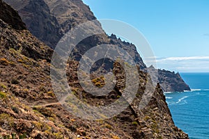 Panoramic view of the coastline of the Anaga mountain range on Tenerife, Canary Islands, Spain. View on Cabezo el Tablero crag photo