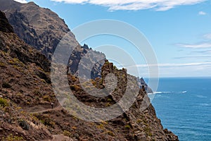 Panoramic view of the coastline of the Anaga mountain range on Tenerife, Canary Islands, Spain. View on Cabezo el Tablero crag photo