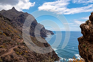 Panoramic view of the coastline of the Anaga mountain range on Tenerife, Canary Islands, Spain. View on Cabezo el Tablero crag photo