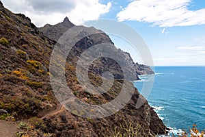 Panoramic view of the coastline of the Anaga mountain range on Tenerife, Canary Islands, Spain. View on Cabezo el Tablero crag photo