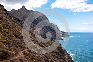 Panoramic view of the coastline of the Anaga mountain range on Tenerife, Canary Islands, Spain. View on Cabezo el Tablero crag photo