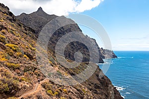Panoramic view of the coastline of the Anaga mountain range on Tenerife, Canary Islands, Spain. View on Cabezo el Tablero crag photo