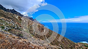 Panoramic view of the coastline of the Anaga mountain range on Tenerife, Canary Islands, Spain. View on Cabezo el Tablero crag photo