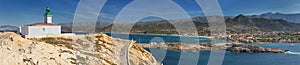 Panoramic view of coastline near L`lle-Rousse Corsica photo