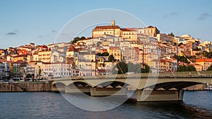 Panoramic View of Coimbra Cityscape and Mondego River in Portugal