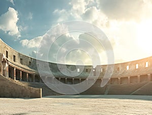 coliseum, sunny day, empty arena, ancient architecture, panoramic view