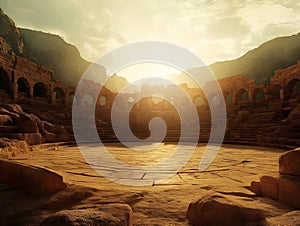 coliseum, sunset, empty arena, ancient architecture, panoramic view