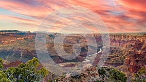 panoramic view of the Colorado River for their Grand Canyon during a few afternoon clouds