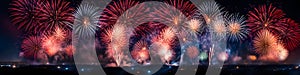 Panoramic view of colorful fireworks celebration in night sky