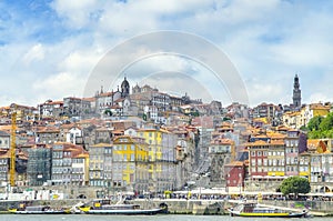 Panoramic view of colorful house in old town Porto, Portugal
