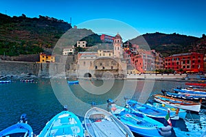 Panoramic view of colorful Village Vernazza in Cinque Terre, Liguria, Italy